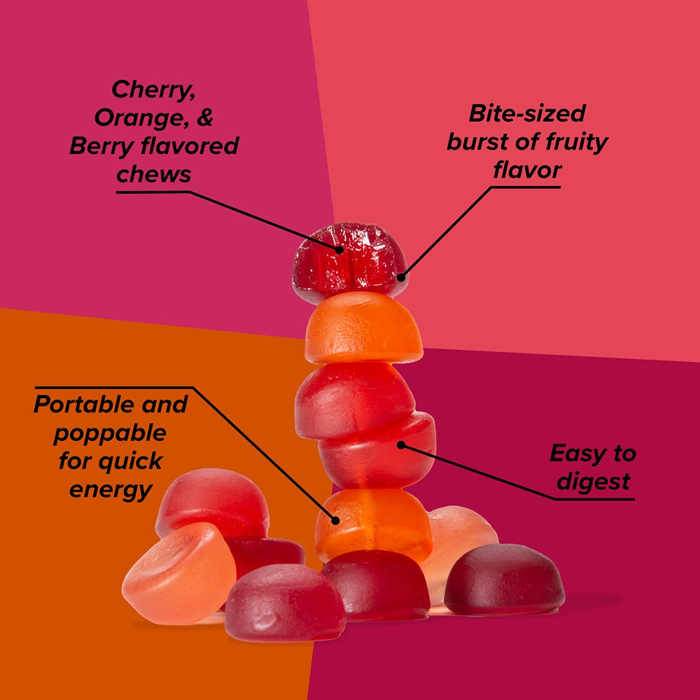 Gomitas energéticas HONEY STINGER Sabor a frutas (Cereza, Naranja y Bayas) / Vitamina C y minerales / 50 gr